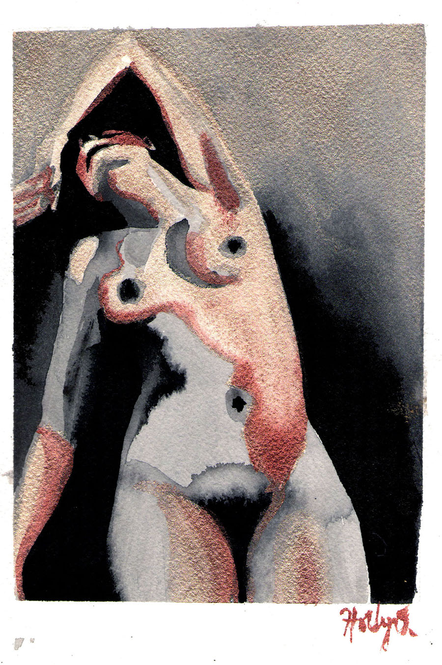 The Monster Inside, 5x7 2018 <br>watercolor, ink on paper